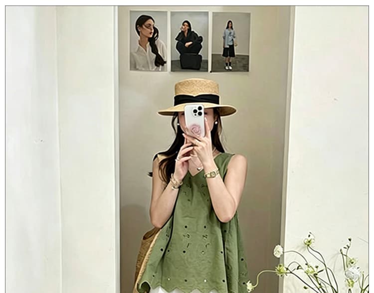 신제품 지금 여름 한 부서 착용 가져 가라. 도파민 녹색 홀로우 아웃 민소매 맨위 화이트 복부 지지 반바지 상세 이미지 19