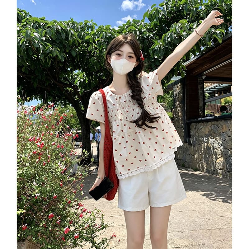 신제품 지금 여름 한국 스타일 인형 셔츠 레이스 레이스 맨위 화이트 짧은 바지 착용 가져 가라. 전체 집합 이미지 5