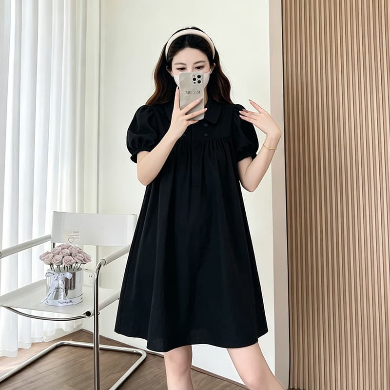 실사 지금 새로운 한 부서 패션 이중 버튼 루즈핏 표지 고기 느슨함 센스 베이비 칼라 여성 드레스 이미지 3