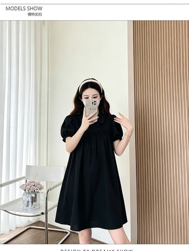 실사 지금 새로운 한 부서 패션 이중 버튼 루즈핏 표지 고기 느슨함 센스 베이비 칼라 여성 드레스 상세 이미지 7