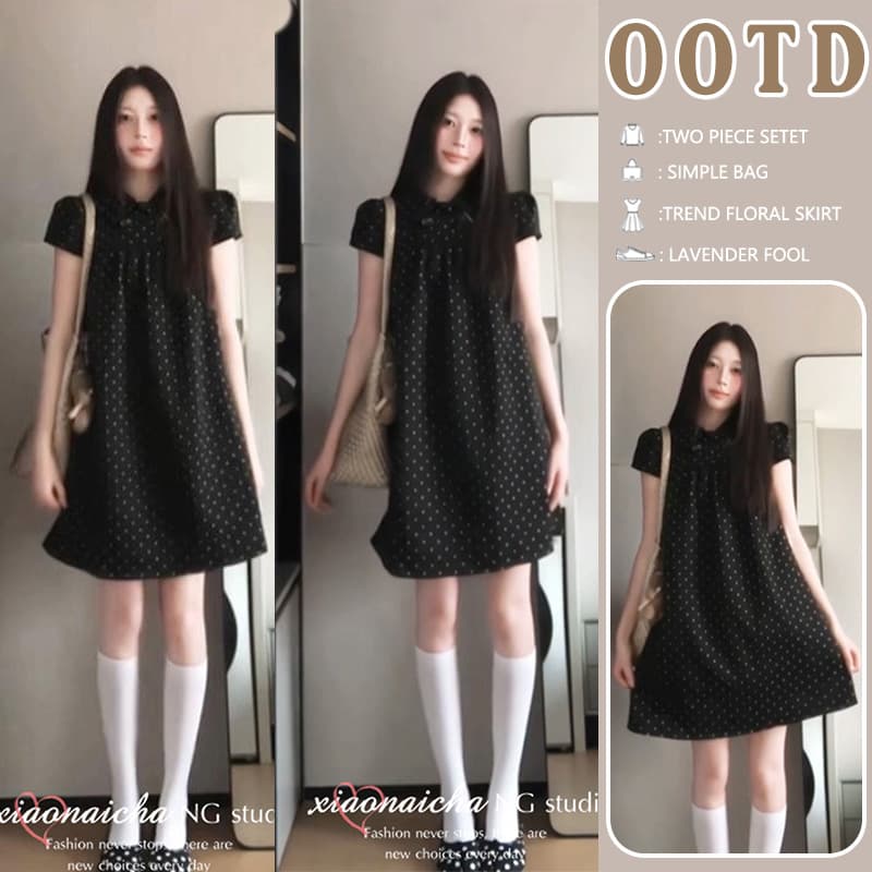 신제품 지금 여름 그는 벤 바람 베이비 칼라 달콤한 부서 느긋한 루즈핏 슬림해 보이는 도트 무늬 임신 엄마 드레스