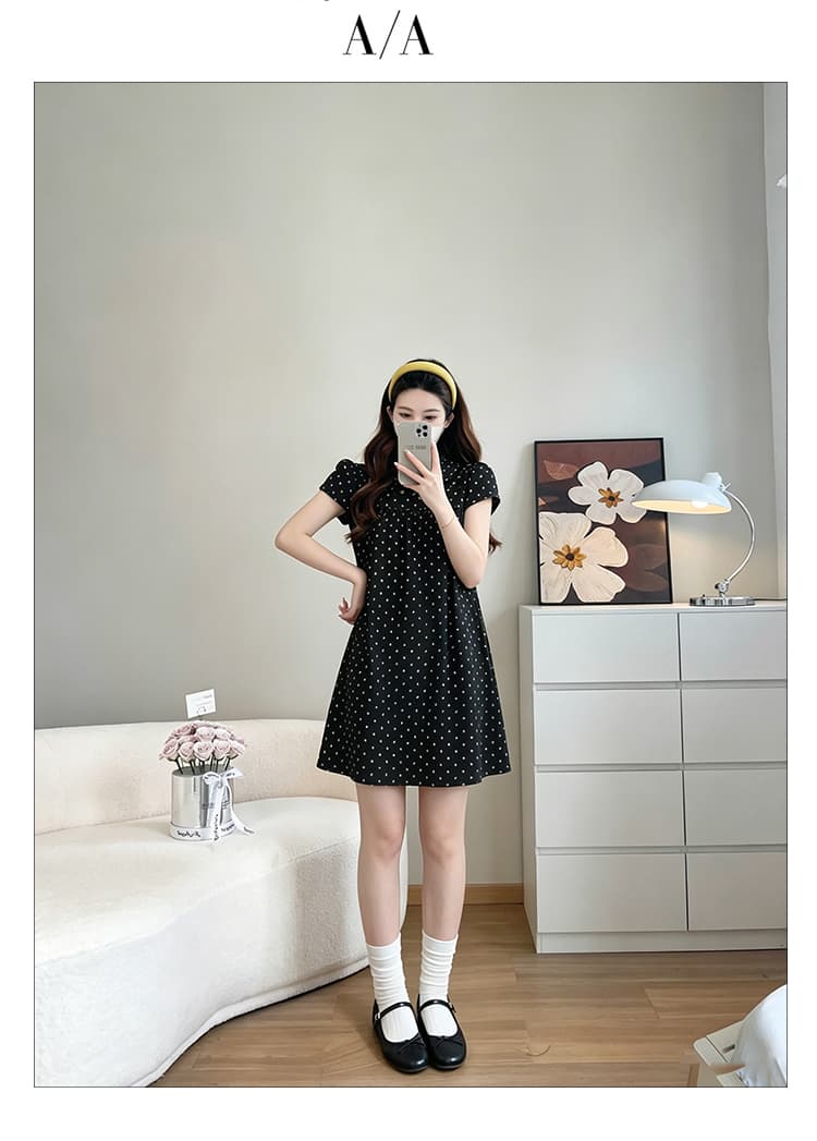 신제품 지금 여름 그는 벤 바람 베이비 칼라 달콤한 부서 느긋한 루즈핏 슬림해 보이는 도트 무늬 임신 엄마 드레스 상세 이미지 9