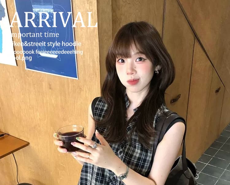 신제품 지금 여름 레트로 체크무늬 V넥 패치워크 고급 센스 품격 슬림해 보이는 꽃밭 민소매 드레스 상세 이미지 1