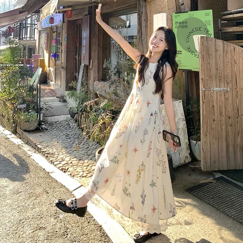 신제품 지금 여름 새로운 임신 기간 착용 가져 가라. 프랑스식 외국 가스 확실하지 않음 임신 한 여름 여름 꽃무늬 치마 이미지 5