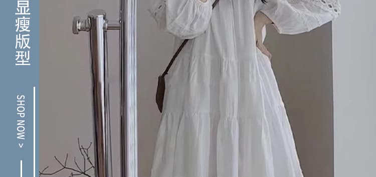 신제품 지금 한국 스타일 미니멀리즘 단색 루즈핏 부드러운 바람 품격 고급 센스 작은 대중 홀로우 아웃 드레스 상세 이미지 2