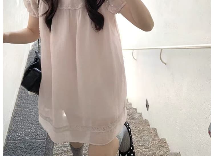 신제품 지금 여름 연령 감소 소녀 센스 주간 실크 거품 소매 핑크색 베이비 칼라 반팔 드레스 상세 이미지 20