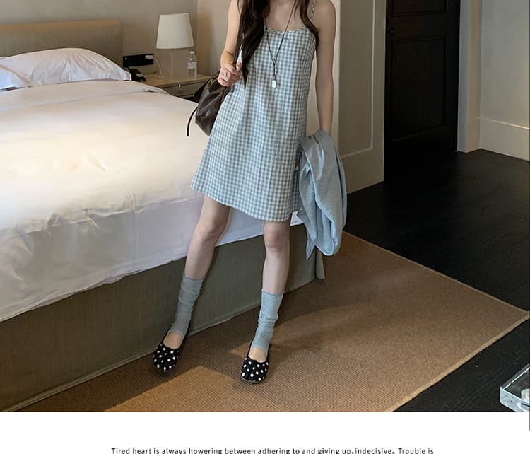 신제품 지금 여름 새로운 얇은 스타일 느긋한 거친 가장자리 오픈 가디건 외부 가져 가라. 블라우스 체크무늬 슬립 드레스 투피스 세트 상세 이미지 14