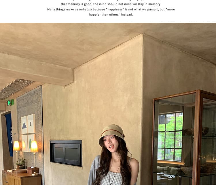 신제품 지금 여름 새로운 얇은 스타일 느긋한 거친 가장자리 오픈 가디건 외부 가져 가라. 블라우스 체크무늬 슬립 드레스 투피스 세트 상세 이미지 15