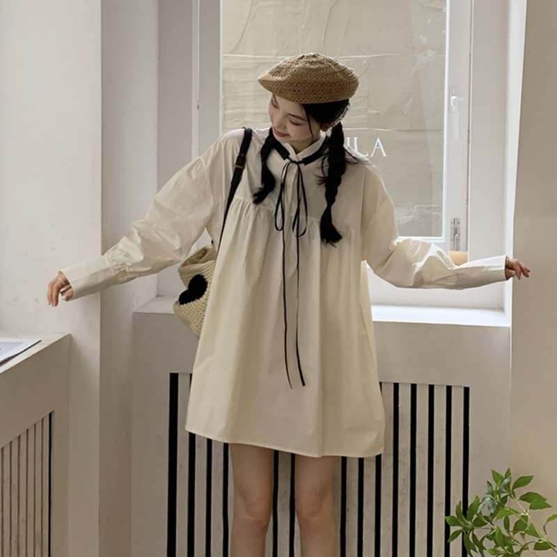 신제품 지금 여름 새로운 트렌디 엄마 가을 의상 프랑스식 chic 고급 센스 루즈핏 긴팔 거품 소매 패션 미니 스커트 이미지 2