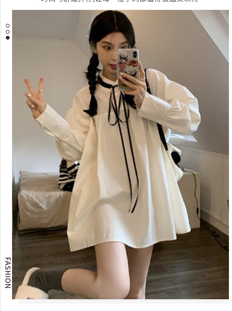 신제품 지금 여름 새로운 트렌디 엄마 가을 의상 프랑스식 chic 고급 센스 루즈핏 긴팔 거품 소매 패션 미니 스커트 상세 이미지 4