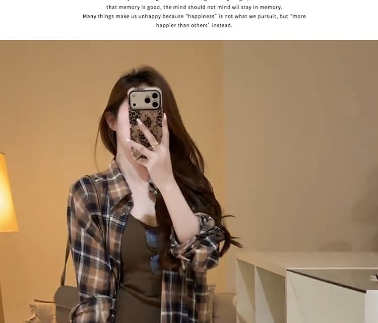 신제품 지금 봄 가을 새로운 느긋한 바람 격자 무늬 셔츠 슬립 치마 세트 품격 슬림해 보이는 드레스 투피스 세트 상세 이미지 14