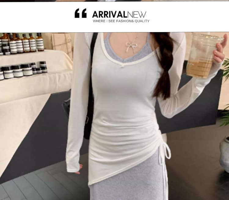 신제품 지금 봄 가을 새로운 임신 기간 착용 가져 가라. 페이크 레이어드 맨위 화이트 복부 지지 반바지 세트 상세 이미지 15