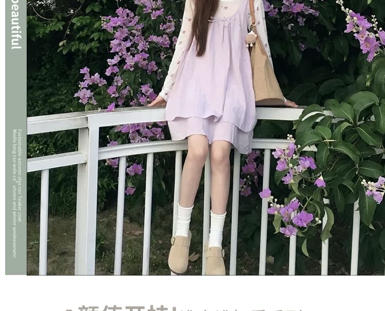 신제품 지금 봄 가을 아름다운 패션 착용 가져 가라. 한 부서 보라색 슬립 드레스 만나는 투피스 세트 상세 이미지 7