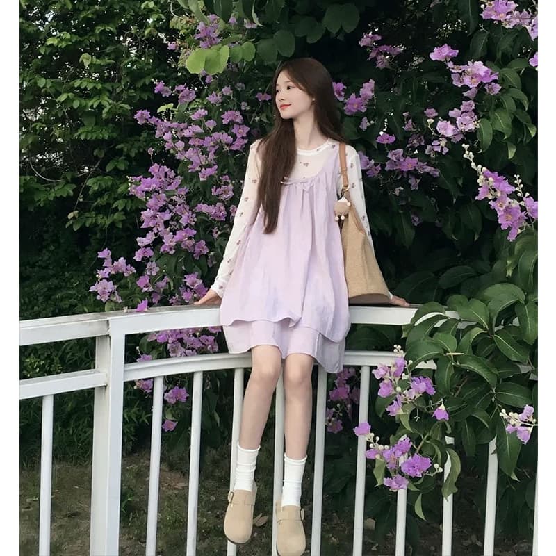 신제품 지금 새로운 한 부서 부드러운 바람 만나는 긴팔 자외선 차단 티셔츠 보라색 조끼 원피스 세트 이미지 6