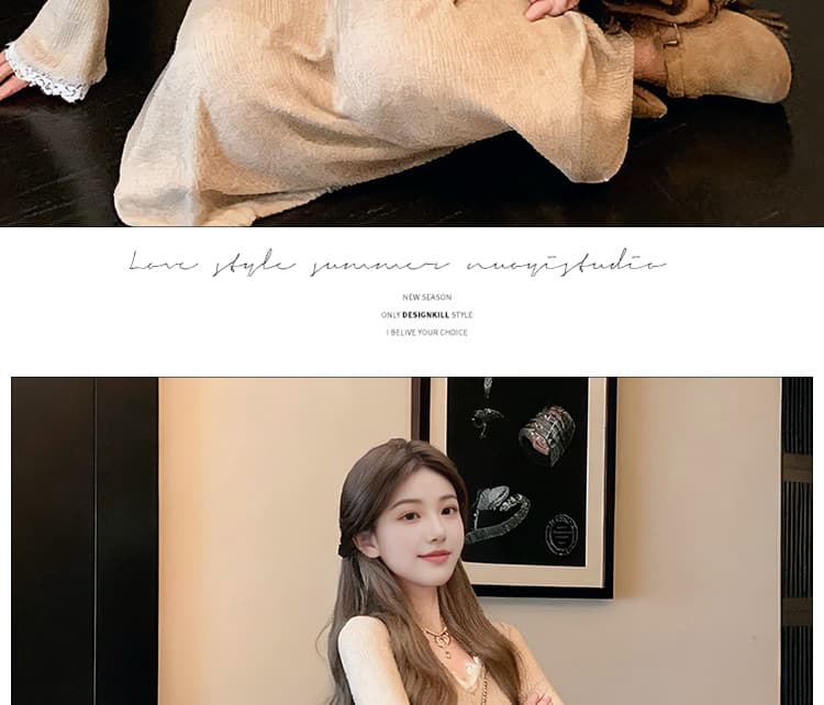 신제품 지금 새로운 가을 겨울 몸매 가꾸기 롱 스커트 디자인 센스 니트 레이스 조각 인사이드 가져 가라. 긴팔 여성 드레스 상세 이미지 17