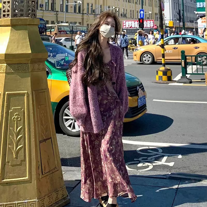 신제품 지금 새로운 프랑스식 부드러운 우아함 패션 품격 느긋한 부드러운 찹쌀 니트 오픈 가디건 스웨터 세트 이미지 3