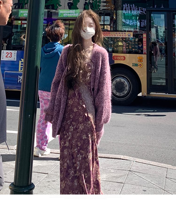 신제품 지금 새로운 봄 가을 트렌드 품격 보라색 오픈 가디건 스웨터 보라색 벨트 레이스 조끼 스커트 상세 이미지 20