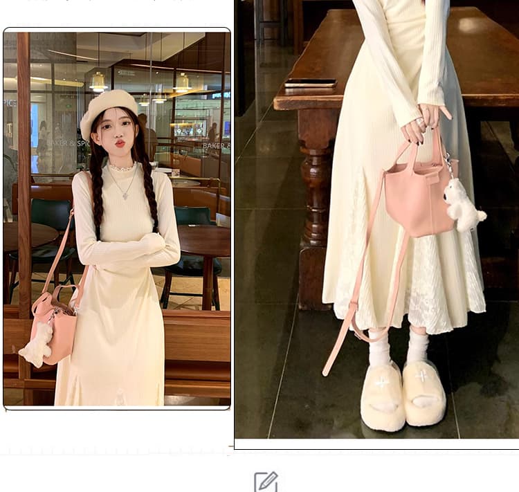 신제품 지금 가을 겨울철 섹션 레트로 긴팔 레이스 조각 반하이넥 몸매 가꾸기 슬림해 보이는 인사이드 가져 가라. 드레스 복장 상세 이미지 6