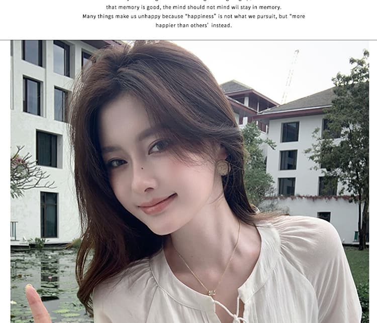 신제품 지금 프랑스식 고유 한 아름다운 달콤함 슈퍼 요정 v 칼라 레이스업 나팔 소매 화이트 드레스 상세 이미지 14