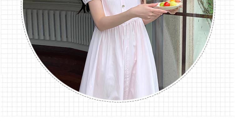 2026 년 여름 새로운 달콤함 작은 청신 전후 둘 착용 스트라이프 분말 색상 시스템 벨트 드레스 상세 이미지 1