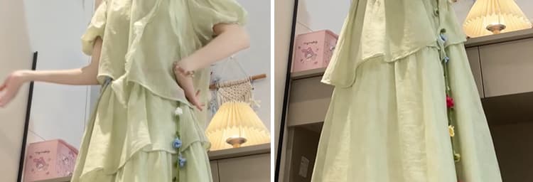 달콤함 귀여운 오프숄더 소매 드레스 여자 학생 한 부서 연령 감소 불규칙 중간 길이 드레스 상세 이미지 13