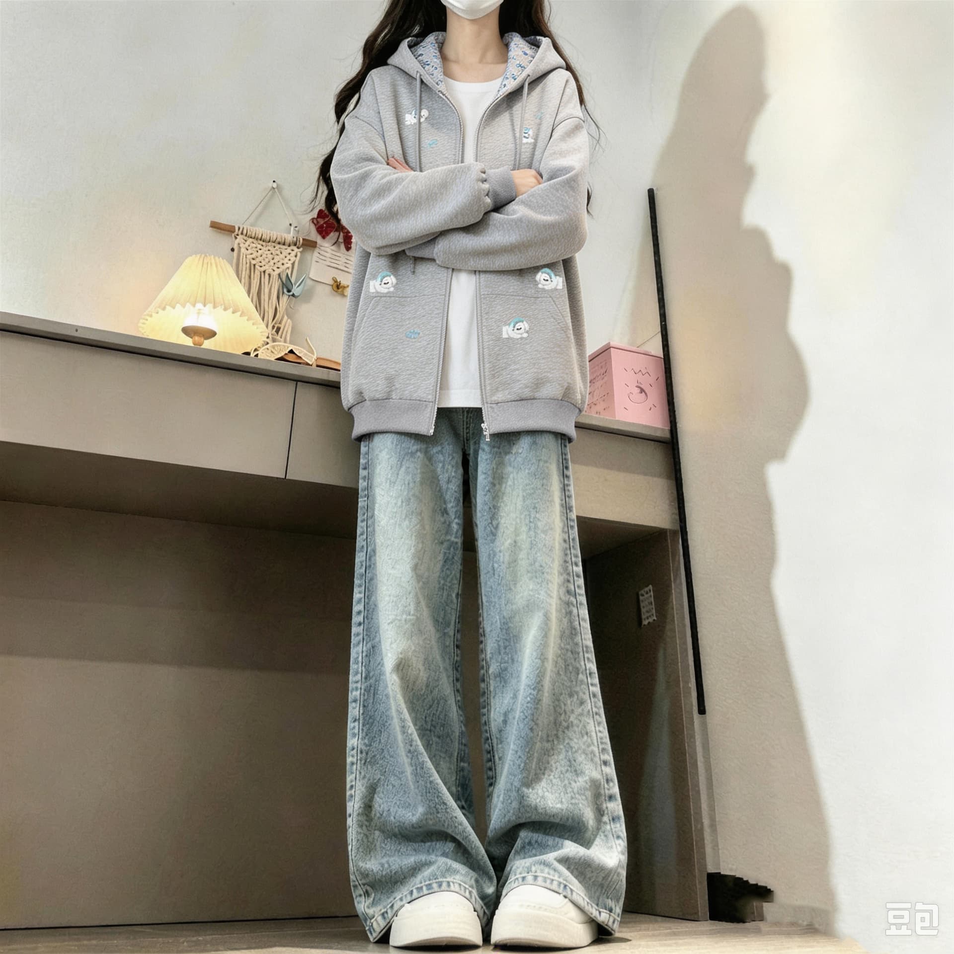 2026 년 가을 겨울철 새로운 학원 스타일 오픈 가디건 지퍼 루즈핏 프린트 후드 다용도 후드티 상세 이미지 3
