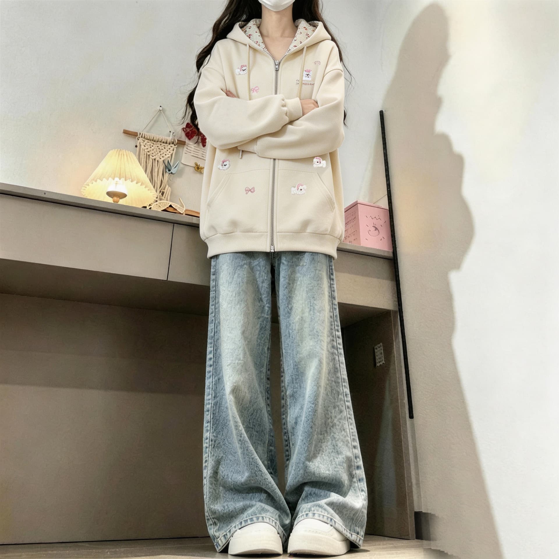 2026 년 가을 겨울철 새로운 학원 스타일 오픈 가디건 지퍼 루즈핏 프린트 후드 다용도 후드티 상세 이미지 9