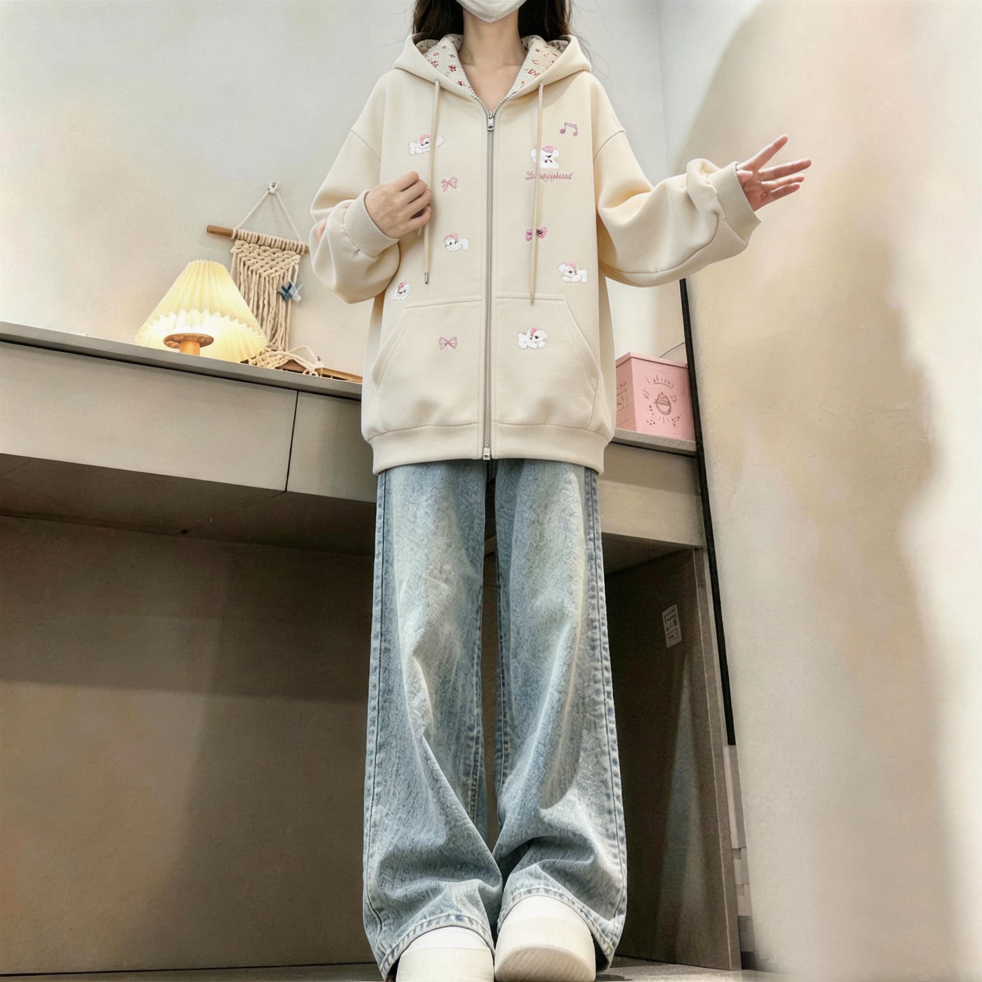 2026 년 가을 겨울철 새로운 학원 스타일 오픈 가디건 지퍼 루즈핏 프린트 후드 다용도 후드티 상세 이미지 10