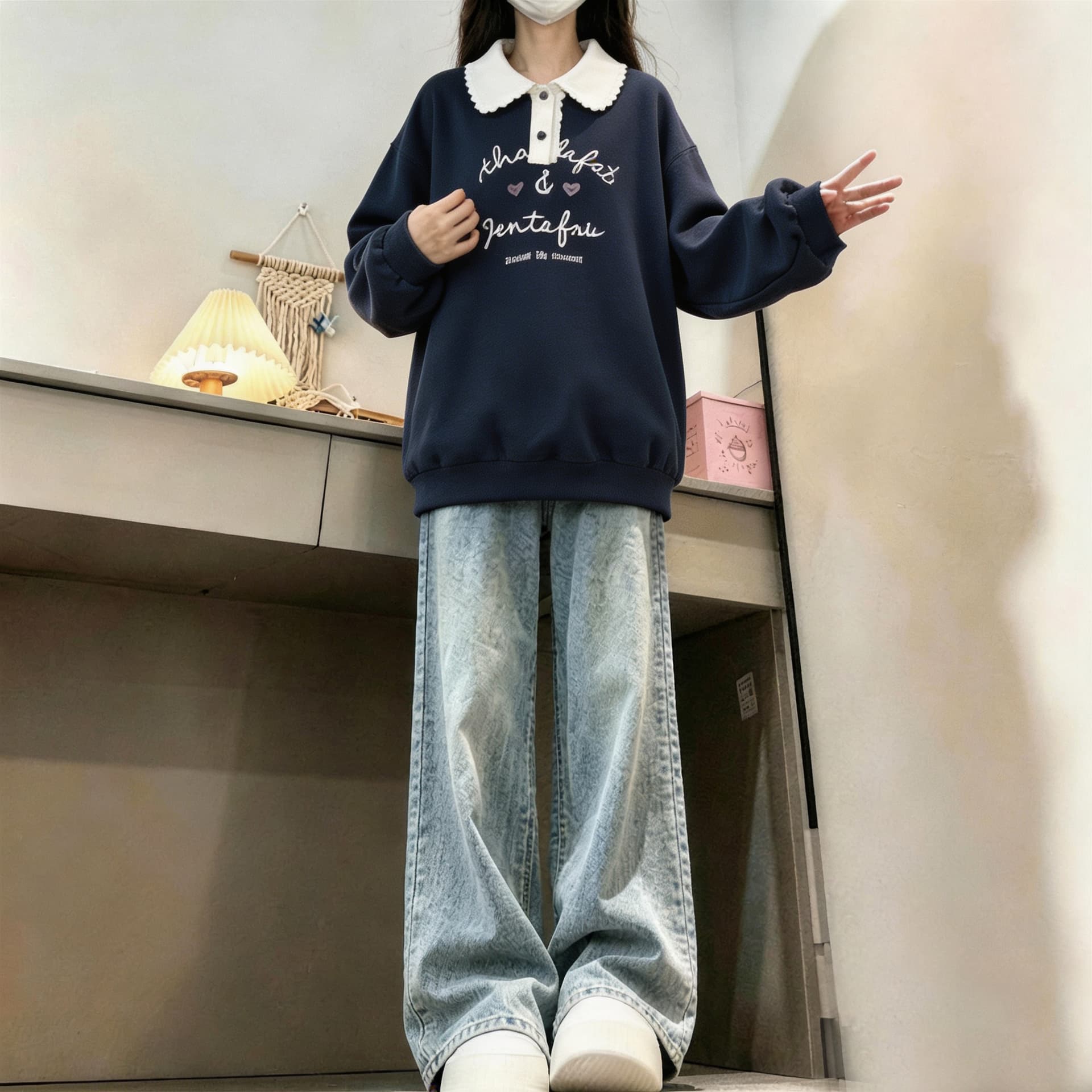 2026 년 가을 겨울철 새로운 학원 스타일 풀오버 프린트 레이스 칼라 루즈핏 다용도 후드티 상세 이미지 8