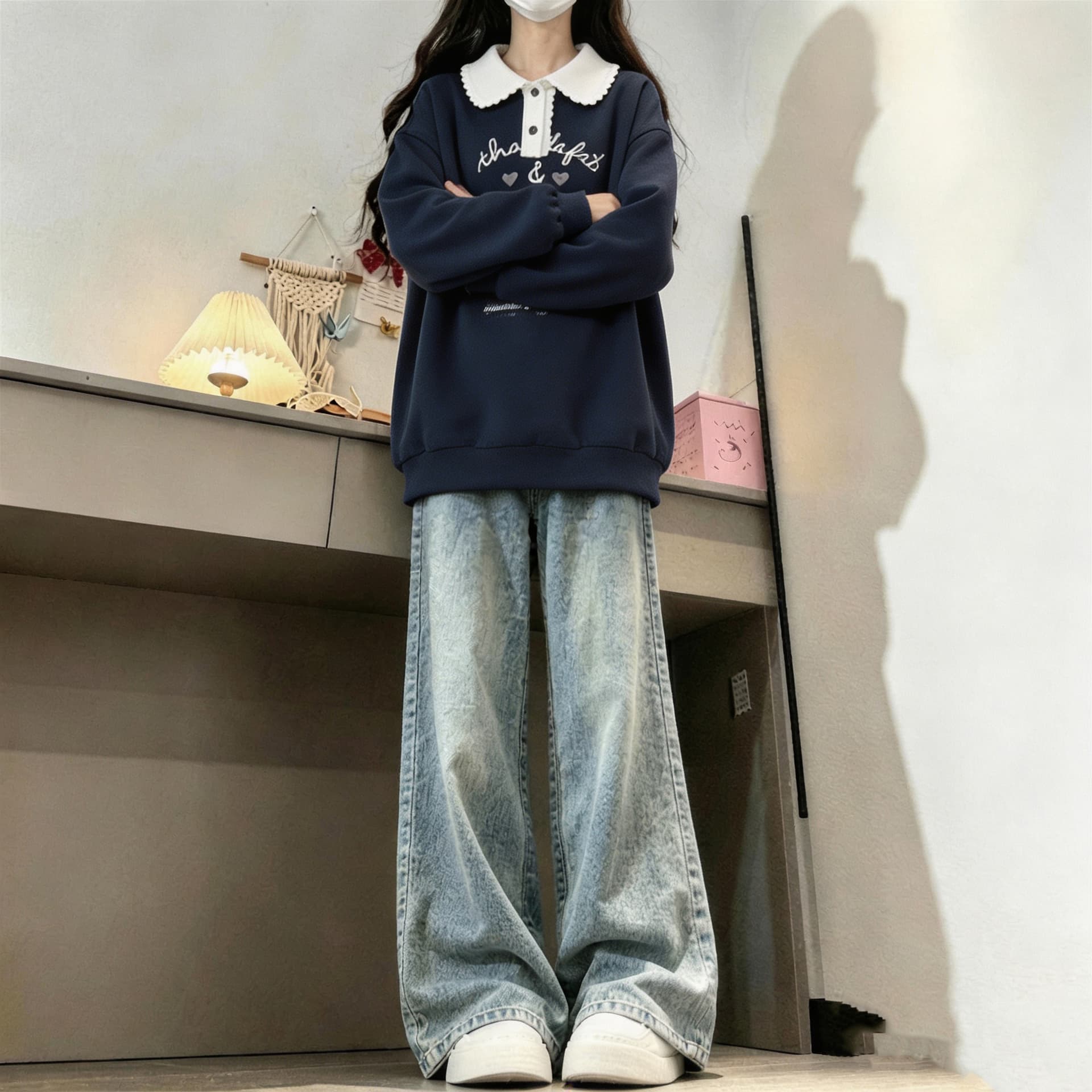 2026 년 가을 겨울철 새로운 학원 스타일 풀오버 프린트 레이스 칼라 루즈핏 다용도 후드티 상세 이미지 10