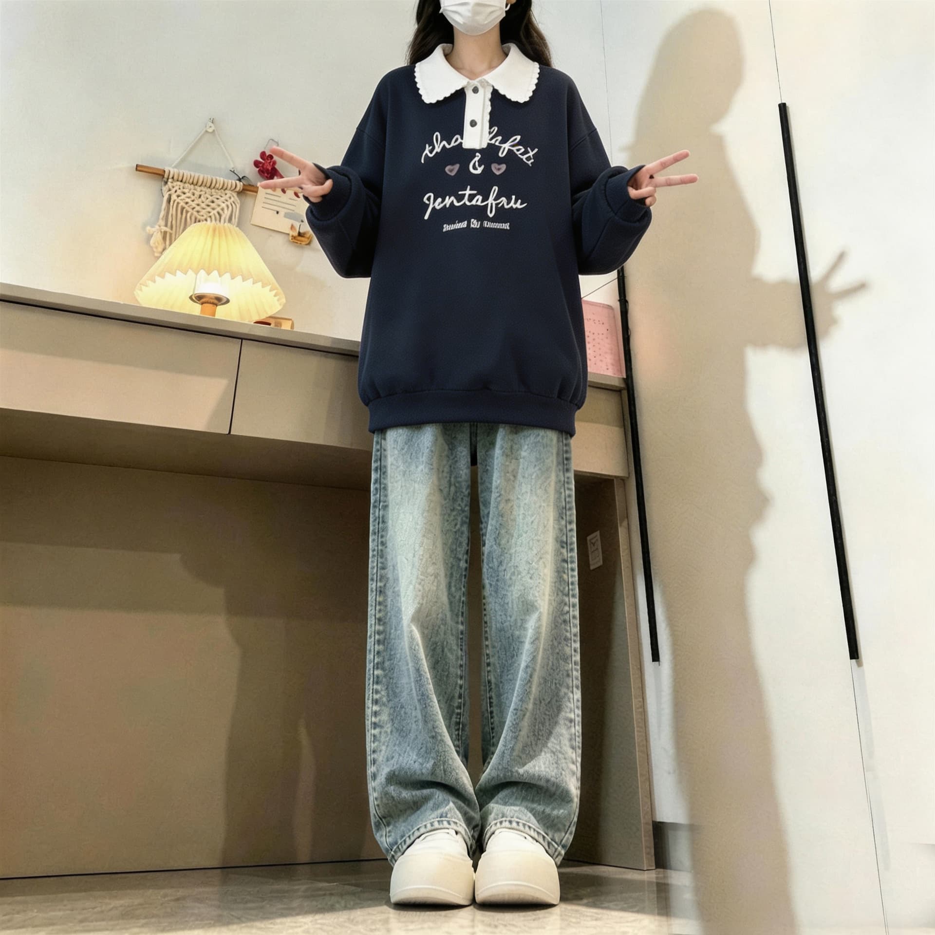 2026 년 가을 겨울철 새로운 학원 스타일 풀오버 프린트 레이스 칼라 루즈핏 다용도 후드티 상세 이미지 11