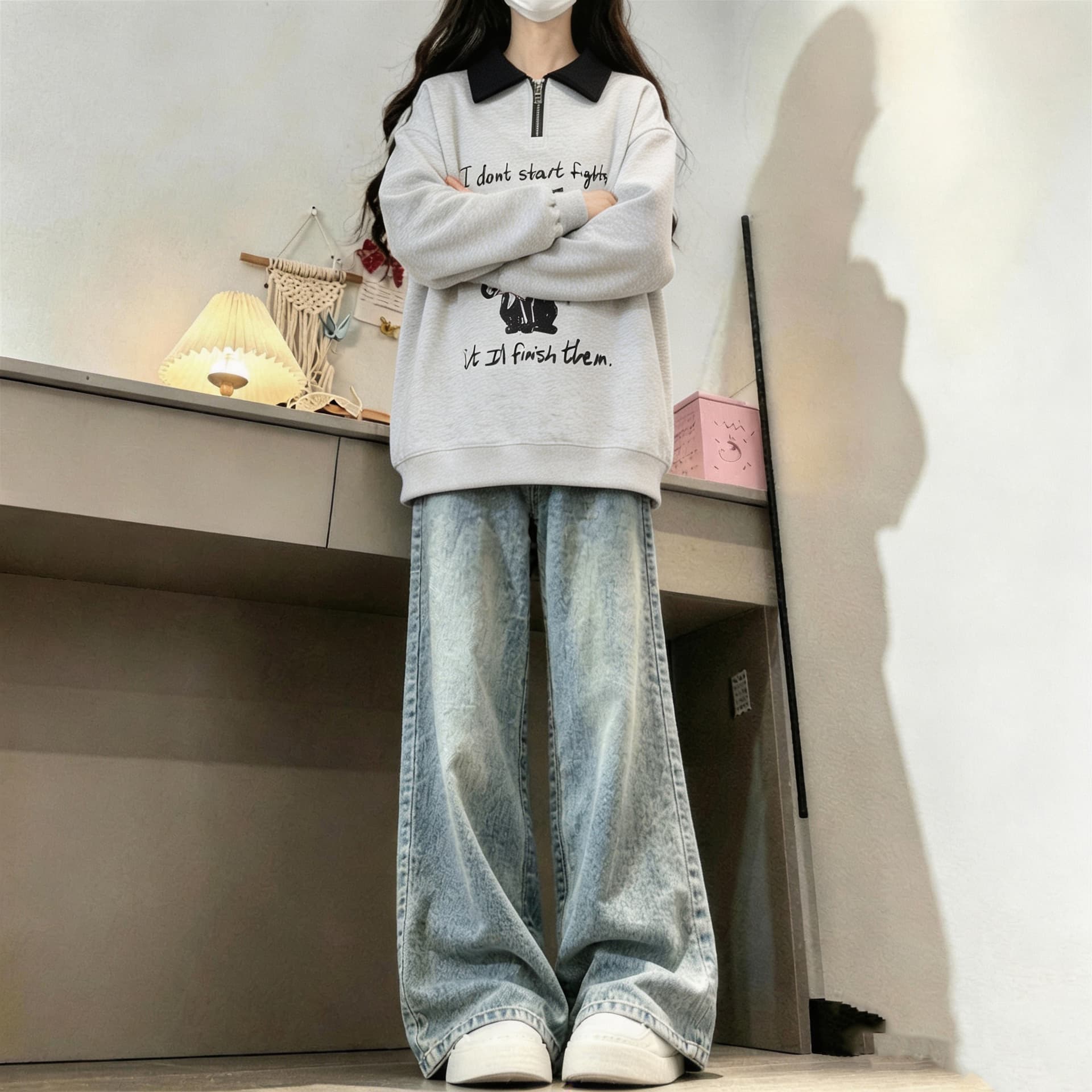 2026 년 가을 겨울철 새로운 학원 스타일 풀오버 고양이 프린트 루즈핏 다용도 후드티 상세 이미지 12