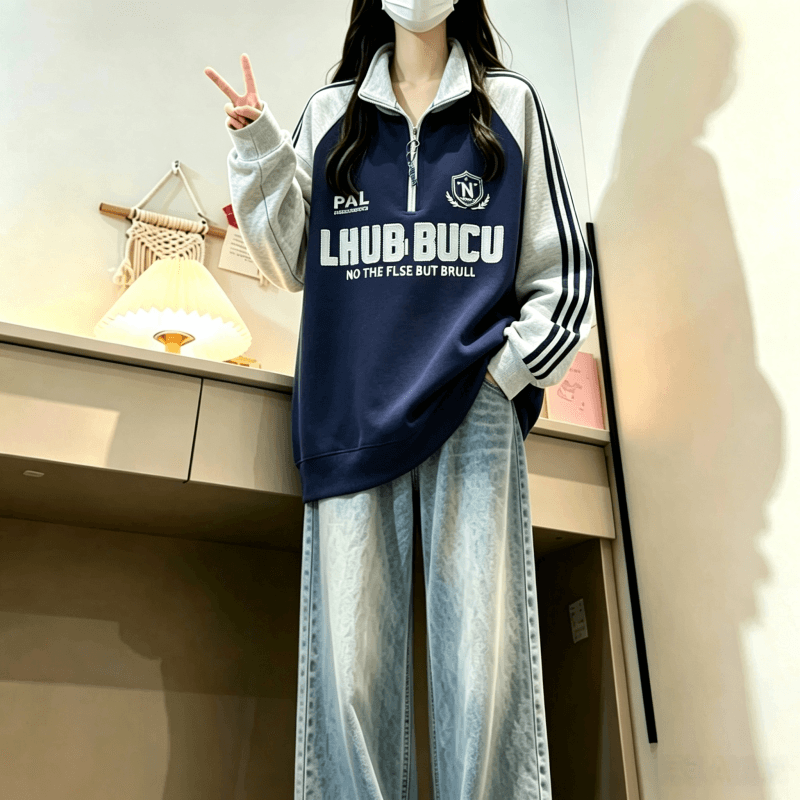 2026 년 가을 겨울철 새로운 학원 스타일 풀오버 프린트 루즈핏 다용도 후드티 상세 이미지 3
