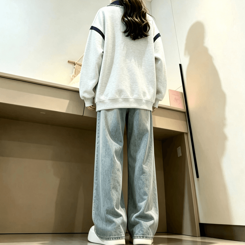 2026 년 가을 겨울철 새로운 학원 스타일 풀오버 자수 고양이 루즈핏 다용도 후드티 이미지 4