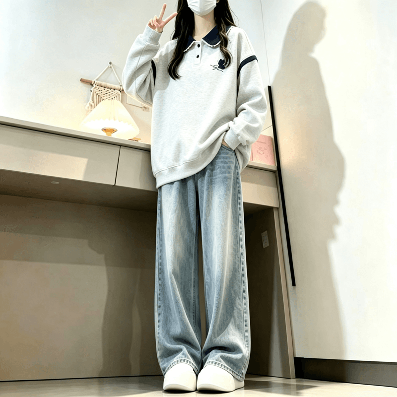 2026 년 가을 겨울철 새로운 학원 스타일 풀오버 자수 고양이 루즈핏 다용도 후드티 상세 이미지 2