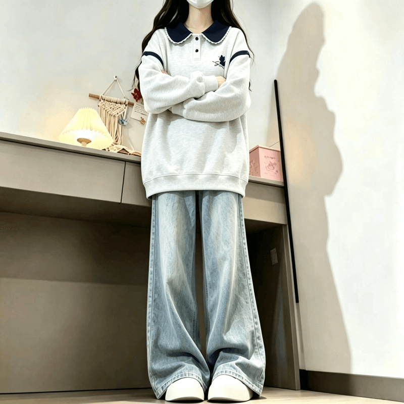 2026 년 가을 겨울철 새로운 학원 스타일 풀오버 자수 고양이 루즈핏 다용도 후드티 상세 이미지 5