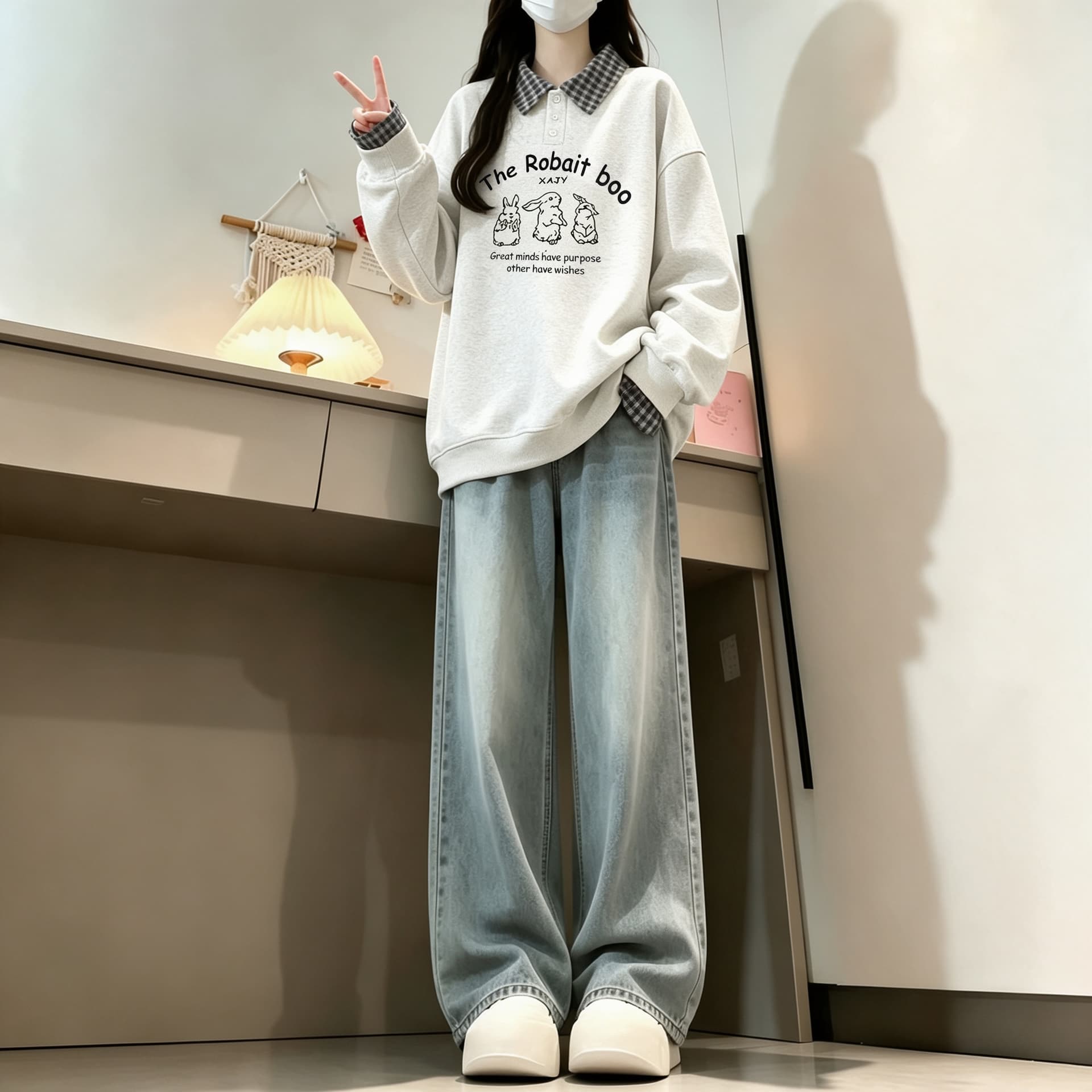 2026 년 가을 겨울철 새로운 학원 스타일 풀오버 체크무늬 셔츠 칼라 320 그램 루즈핏 다용도 후드티 이미지 4