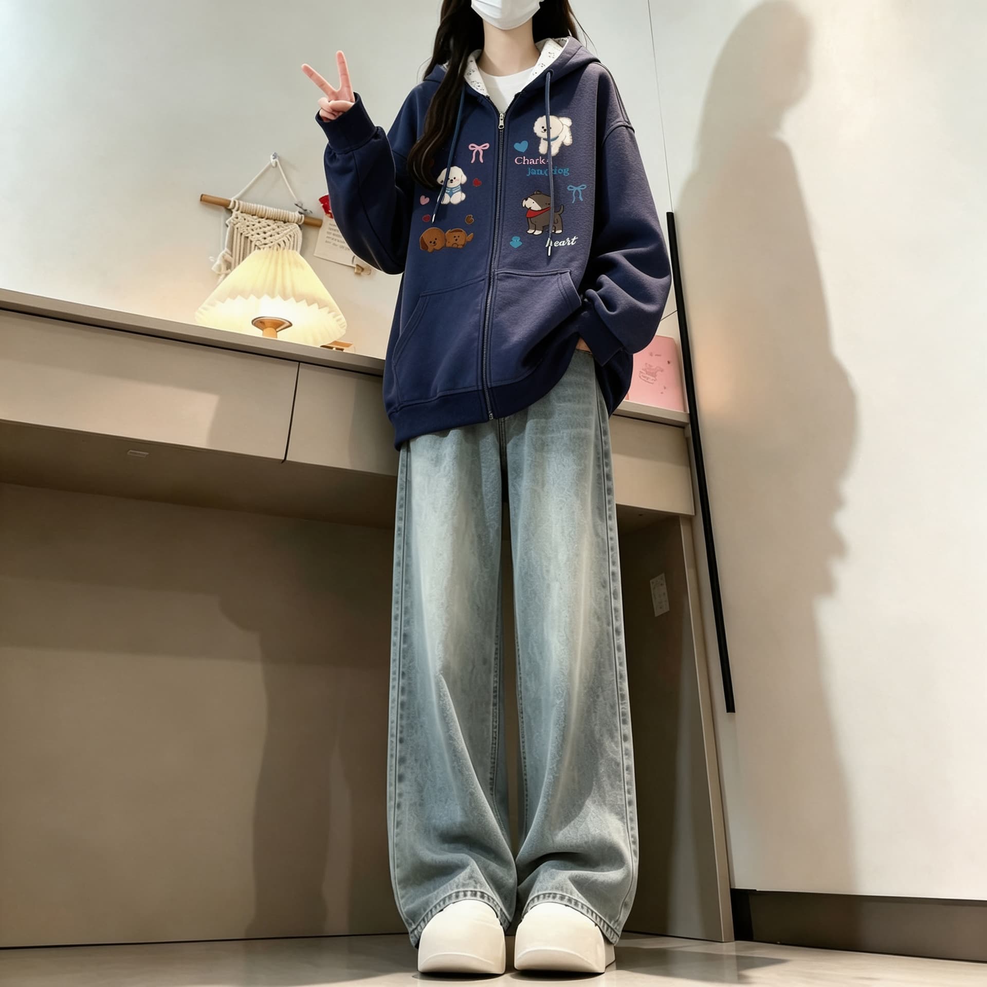 2026 년 가을 겨울철 새로운 학원 스타일 오픈 가디건 지퍼 루즈핏 프린트 후드 다용도 후드티 있음 안감 상세 이미지 17
