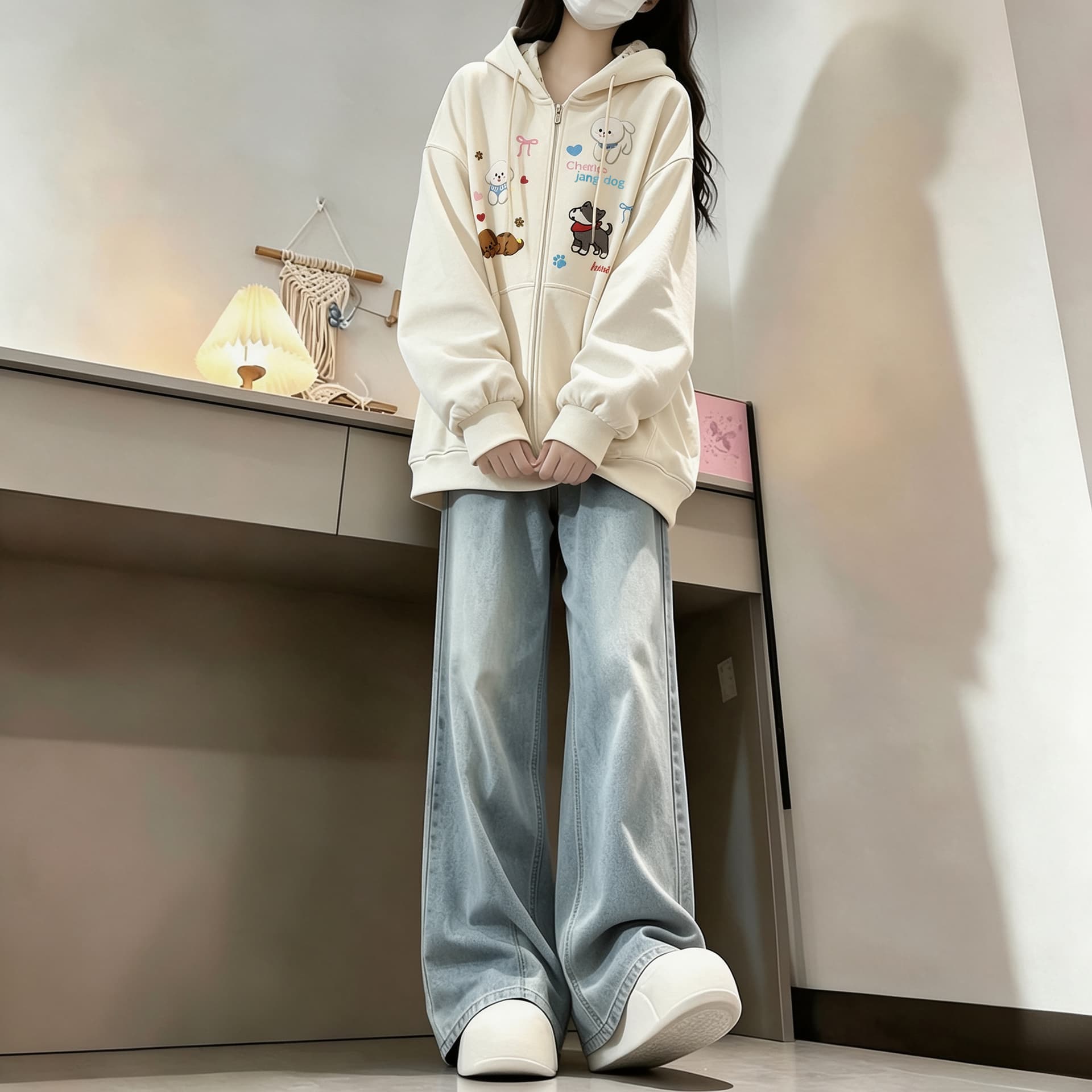 2026 년 가을 겨울철 새로운 학원 스타일 오픈 가디건 지퍼 루즈핏 프린트 후드 다용도 후드티 있음 안감 상세 이미지 22