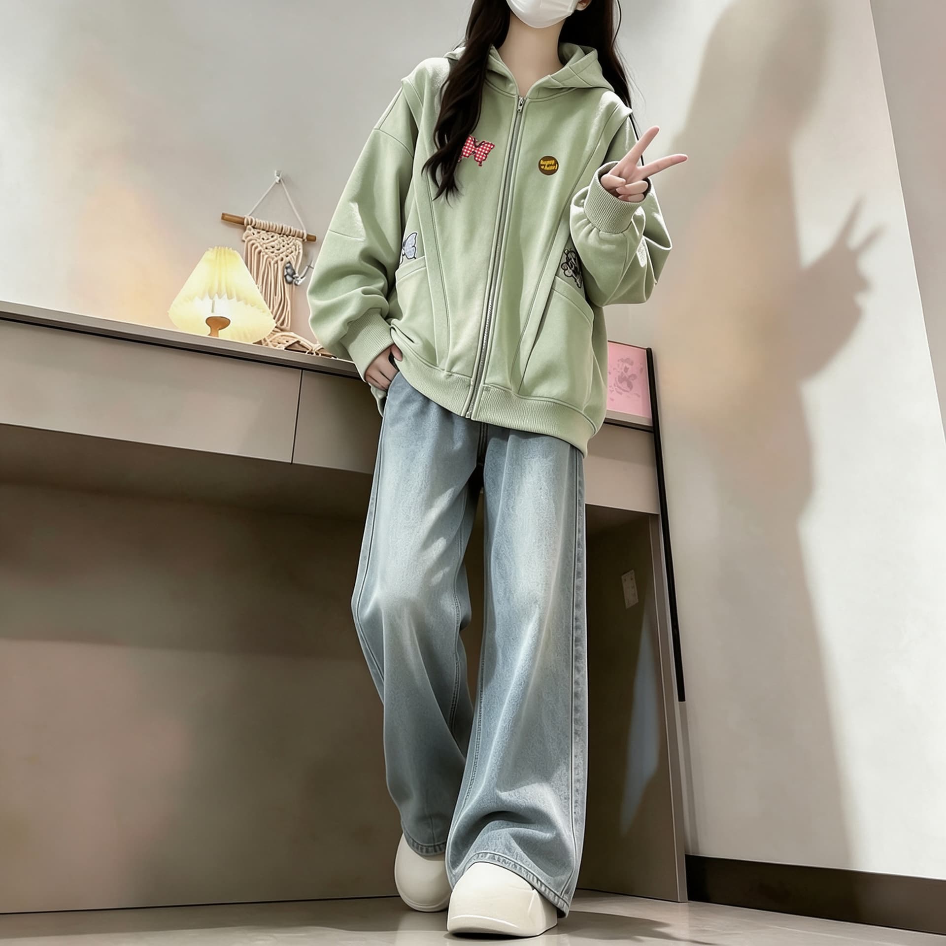 2026 년 가을 겨울철 새로운 학원 스타일 오픈 가디건 지퍼 루즈핏 프린트 후드 있음 안감 다용도 후드티 상세 이미지 10