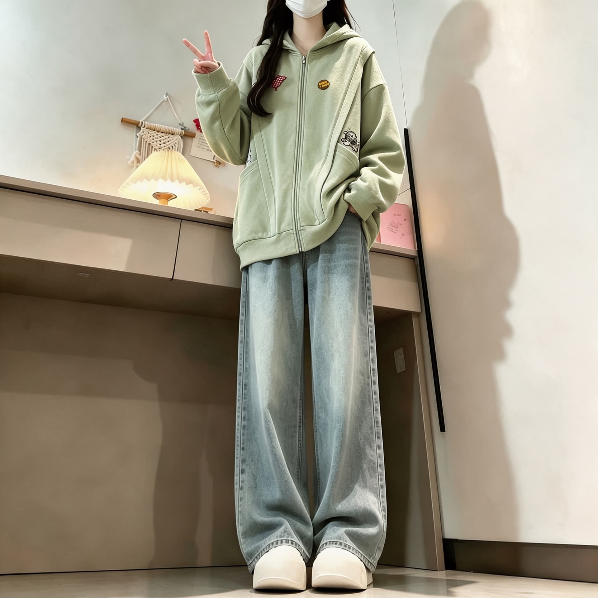 2026 년 가을 겨울철 새로운 학원 스타일 오픈 가디건 지퍼 루즈핏 프린트 후드 있음 안감 다용도 후드티 상세 이미지 7