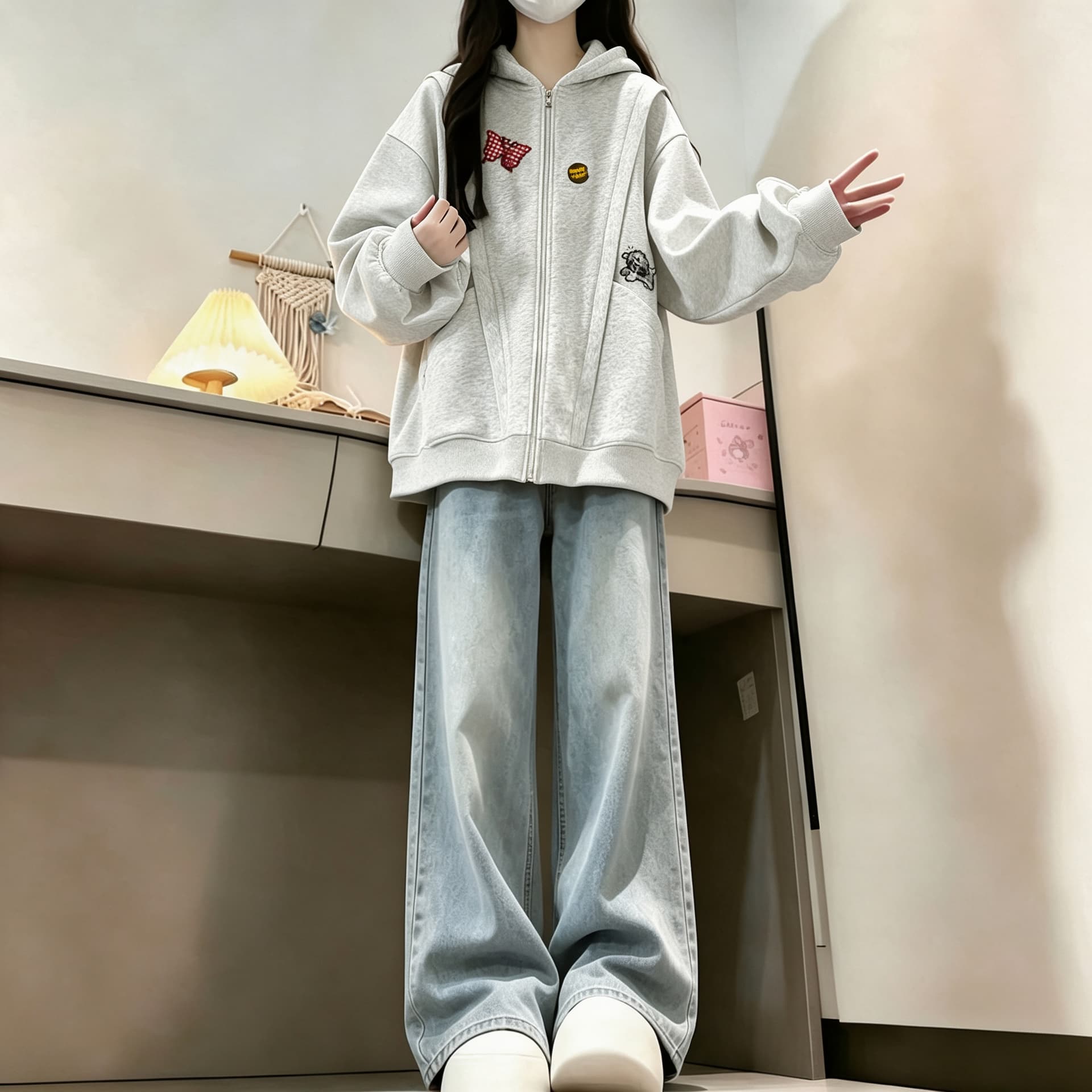 2026 년 가을 겨울철 새로운 학원 스타일 오픈 가디건 지퍼 루즈핏 프린트 후드 있음 안감 다용도 후드티 상세 이미지 10