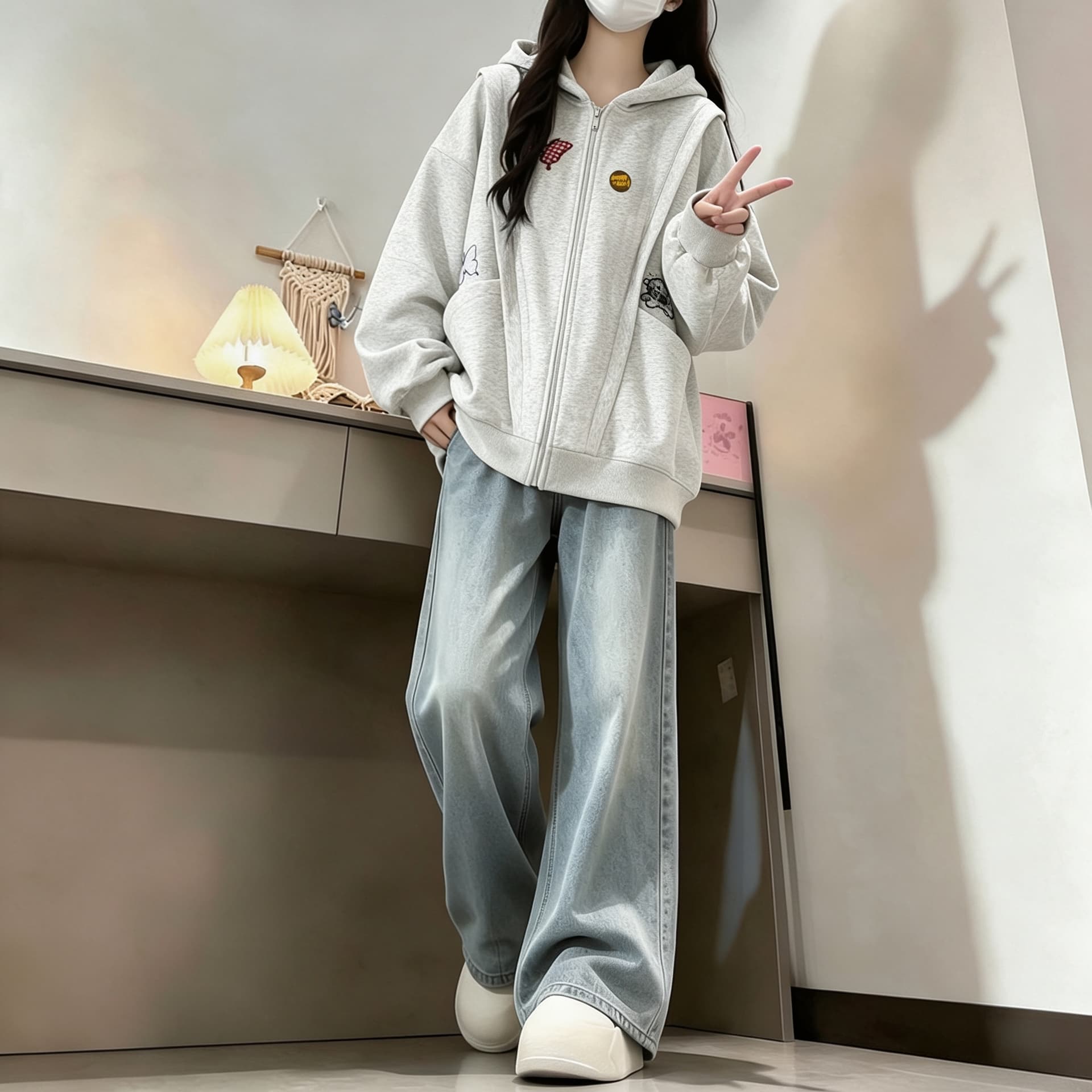 2026 년 가을 겨울철 새로운 학원 스타일 오픈 가디건 지퍼 루즈핏 프린트 후드 있음 안감 다용도 후드티 상세 이미지 11