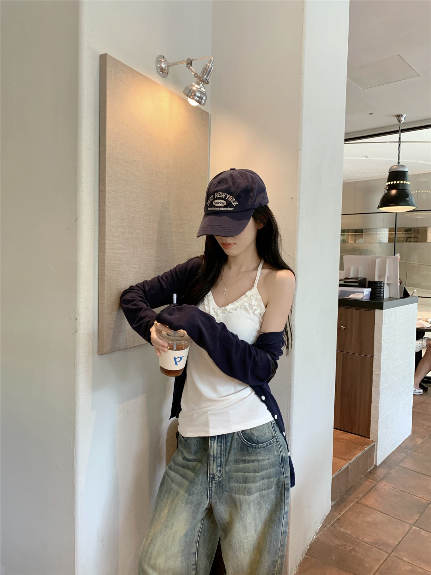 실사 정가 디자인 센스 얇은 스타일 자외선 차단 카디건 코트 여름 인사이드 가져 가라. 프릴 캐미솔 투피스 세트 상세 이미지 17