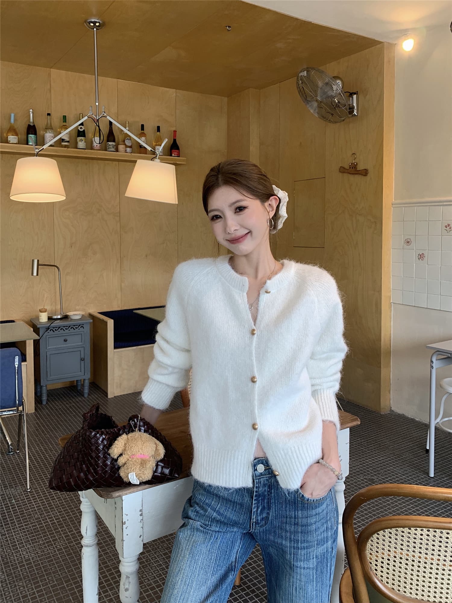 실사 정가 한 부서 외출용 외국 가스 이른 가을 스웨터 루즈핏 느긋한 라운드 넥 니트 오픈 가디건 상세 이미지 6