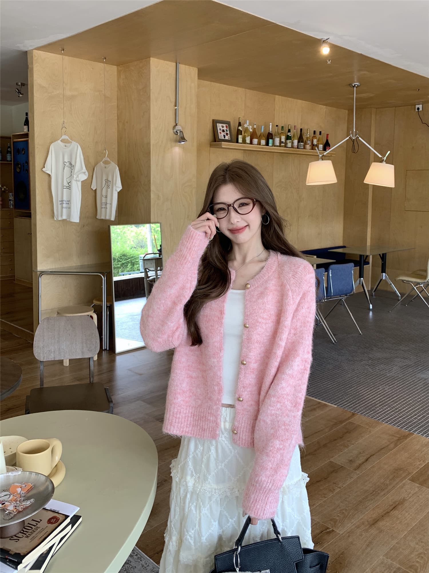 실사 정가 한 부서 외출용 외국 가스 이른 가을 스웨터 루즈핏 느긋한 라운드 넥 니트 오픈 가디건 상세 이미지 13