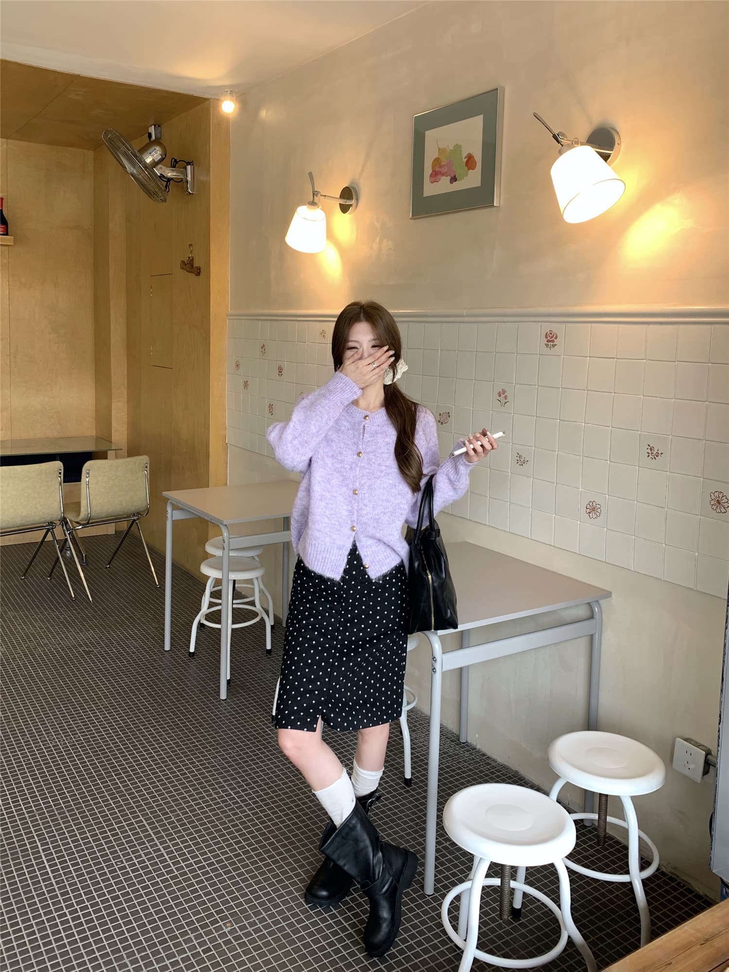 실사 정가 한 부서 외출용 외국 가스 이른 가을 스웨터 루즈핏 느긋한 라운드 넥 니트 오픈 가디건 상세 이미지 17