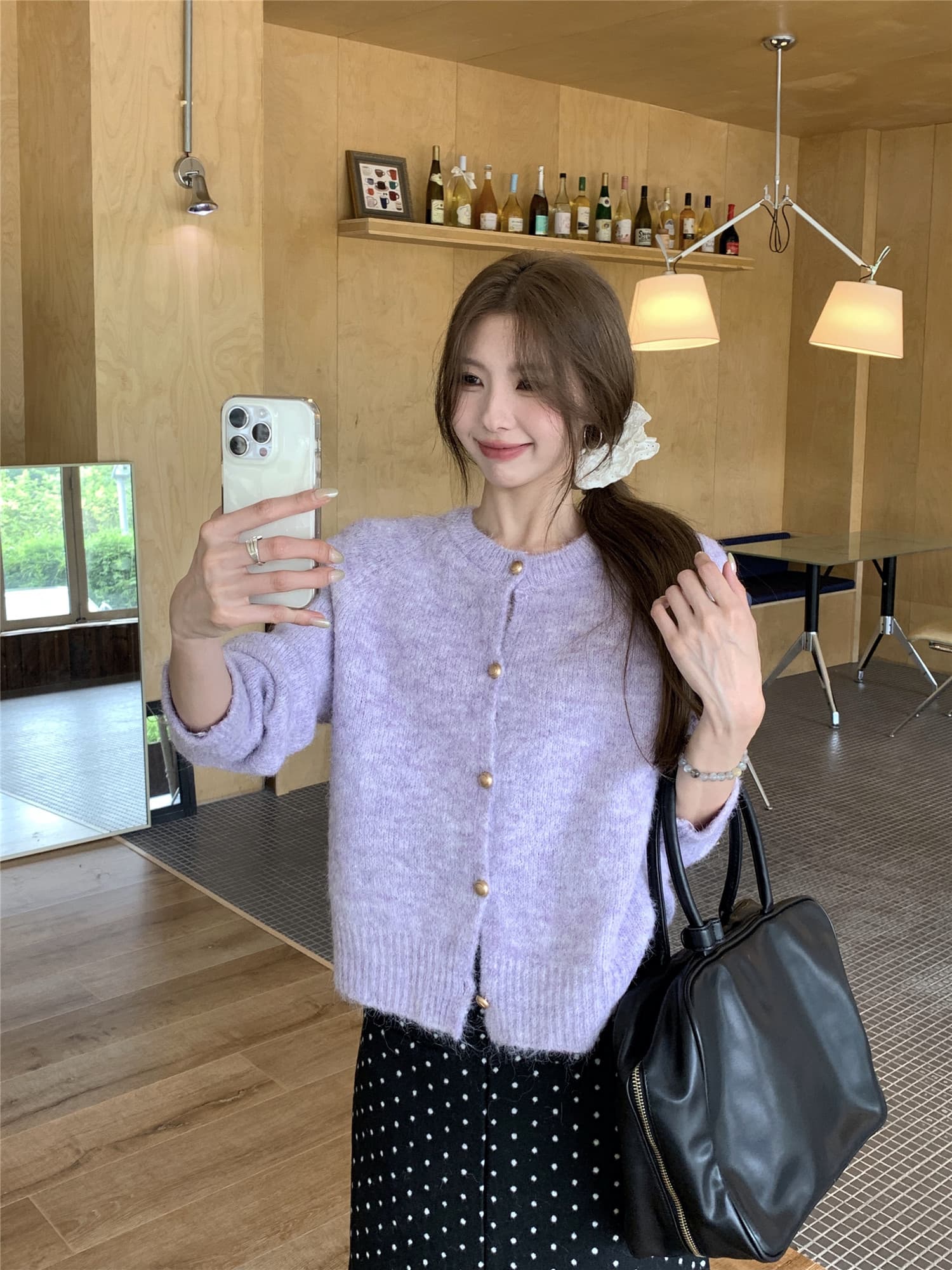실사 정가 한 부서 외출용 외국 가스 이른 가을 스웨터 루즈핏 느긋한 라운드 넥 니트 오픈 가디건 상세 이미지 20