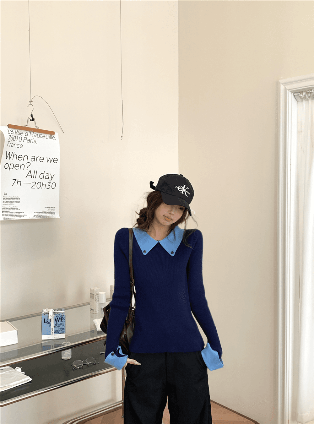 실사 정가 POLO 칼라 패치워크 배색 긴팔 니트 스웨터 여성 이른 가을 인사이드 가져 가라. 기본 셔츠 몸매 가꾸기 맨위 상세 이미지 6