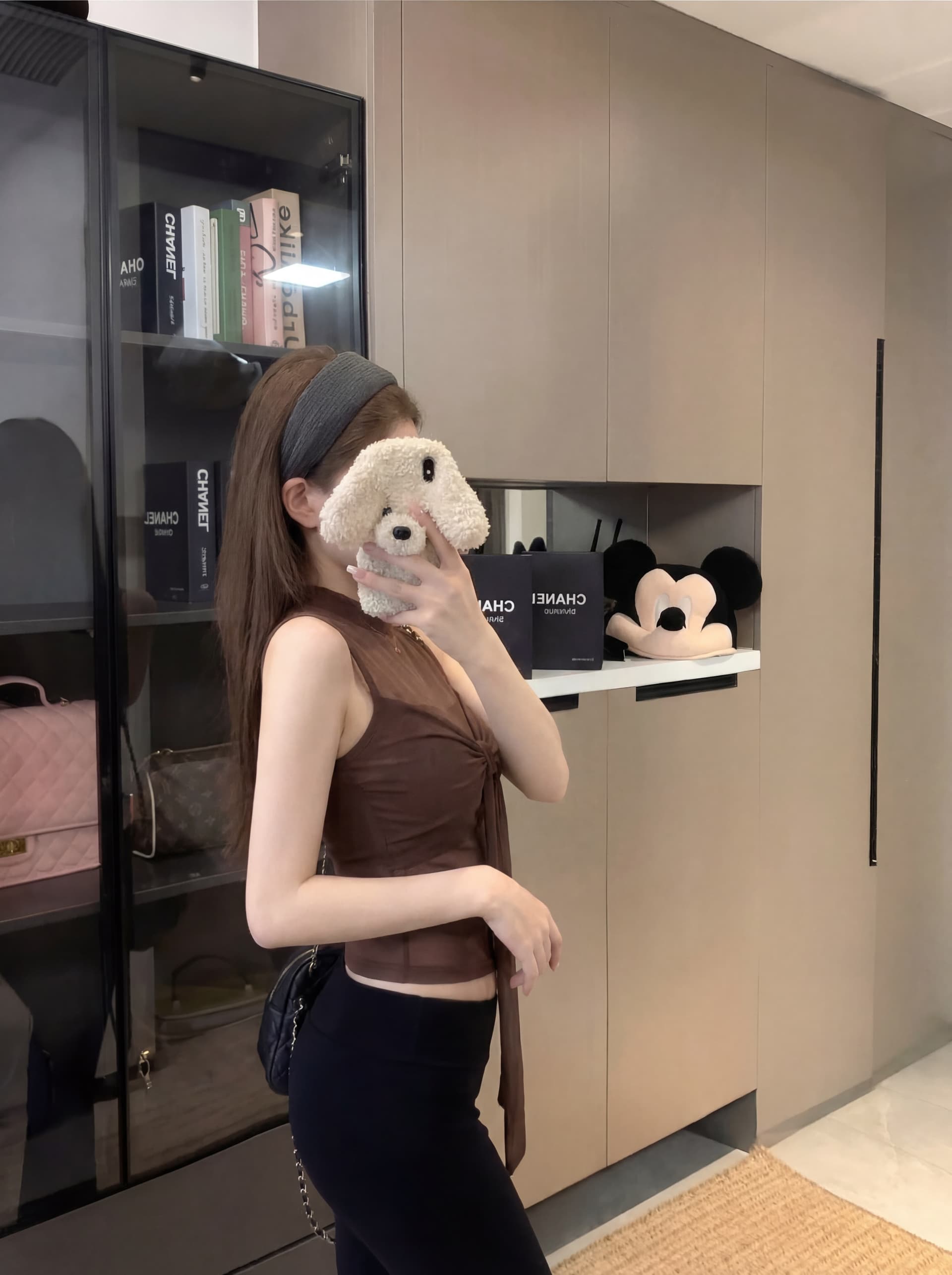 실사 정가 핫걸 망사 패치워크 라운드 넥 민소매 조끼 슬림해 보이는 벨트 가슴 패드 의류 상세 이미지 11